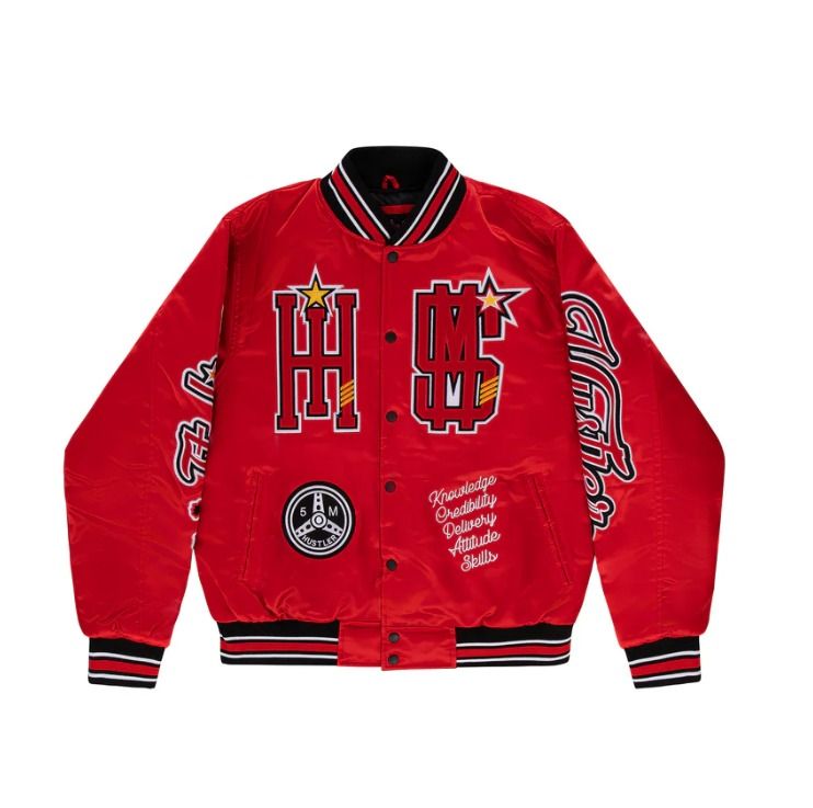 Red Varsity Jacket With Graphic Patches 2